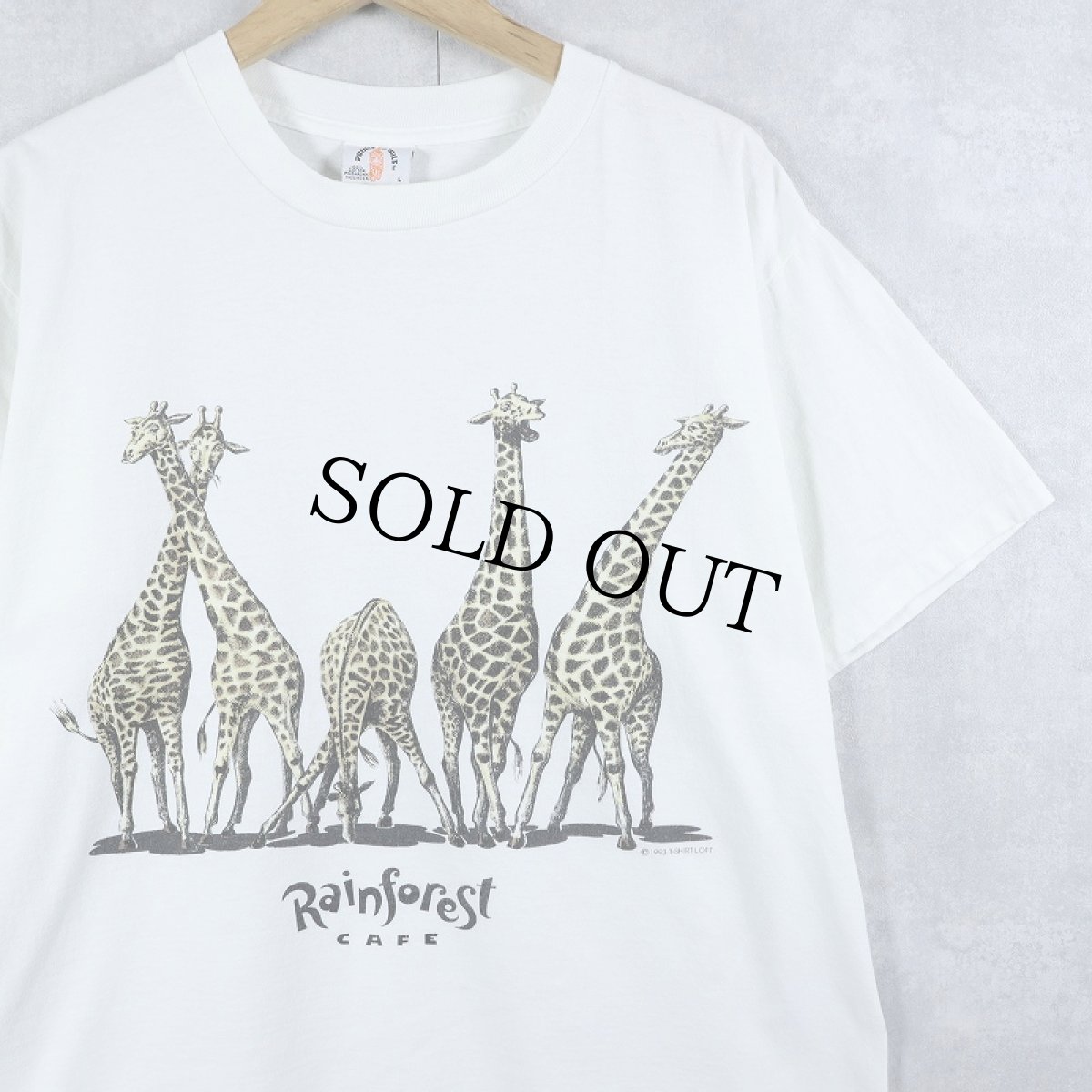 画像1: 90's Rainforest CAFE USA製 キリンプリントTシャツ L (1)