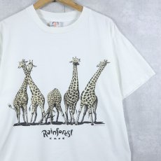 画像1: 90's Rainforest CAFE USA製 キリンプリントTシャツ L (1)