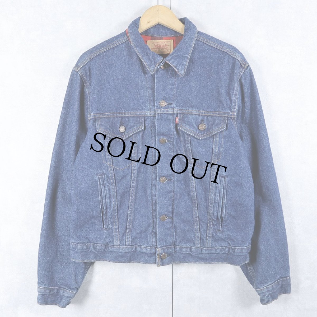 画像1: 90's Levi's 70411 USA製 チェック柄ライナーデニムジャケット SIZE42 (1)
