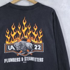 画像1: 90's USA製 "PLUMBERS & STEAMFITTERS" バッファロープリントロンT BLACK L (1)