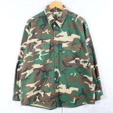 画像1: 90's FIVE BROTHER ウッドランドカモ柄 シャモアクロスシャツ XL (1)