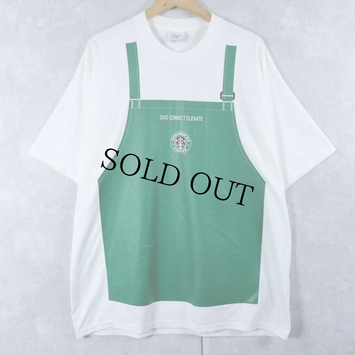 画像1: STARBUCKS COFFEE コーヒーショップ エプロンプリントTシャツ XL (1)