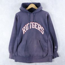 画像1: 80's Champion REVERSE WEAVE トリコタグ USA製 "RUTGERS" ラバープリント フェードスウェットフーディー L (1)