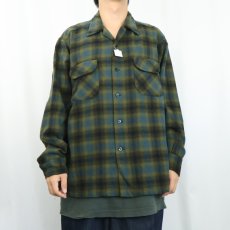 画像2: 50's PENDLETON オンブレーチェック柄 ウールオープンカラーシャツ L (2)