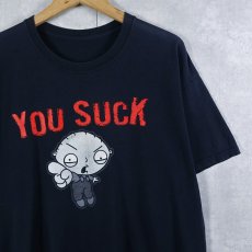 画像1: Family Guy "You Suck" アニメキャラクタープリントTシャツ BLACK (1)