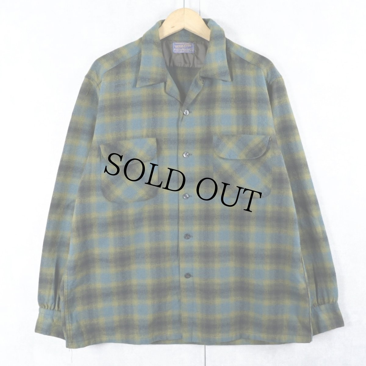 画像1: 50's PENDLETON オンブレーチェック柄 ウールオープンカラーシャツ L (1)