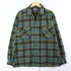 画像1: 50's PENDLETON オンブレーチェック柄 ウールオープンカラーシャツ L (1)