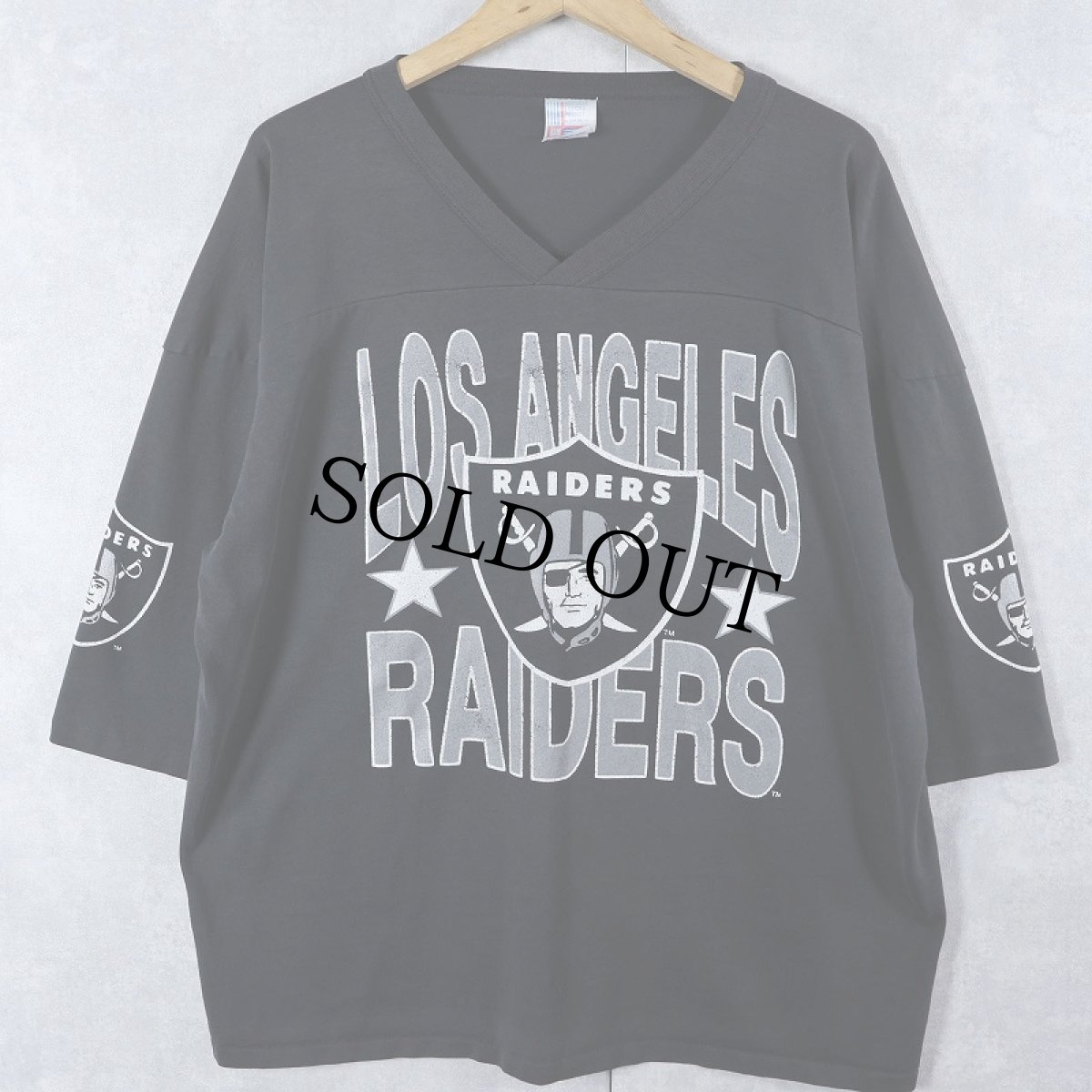 画像1: 80's RAIDERS USA製 NFLチーム ロゴプリントフットボールTシャツ BLACK XL (1)