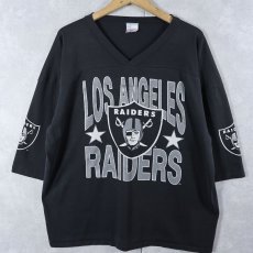 画像1: 80's RAIDERS USA製 NFLチーム ロゴプリントフットボールTシャツ BLACK XL (1)