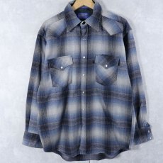 画像1: PENDLETON オンブレーチェック柄 ウールウエスタンシャツ M (1)