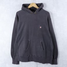 画像1: 80's Champion REVERSE WEAVE トリコタグ USA製 目付き スウェットフーディー BLACK L (1)