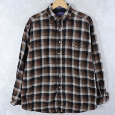 画像1: PENDLETON チェック柄 エルボーパッチ付きウールシャツ L (1)