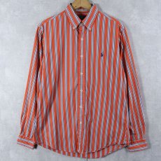 画像1: POLO Ralph Lauren "CUSTOM FIT" ストライプ柄 ボタンダウンコットンシャツ M (1)
