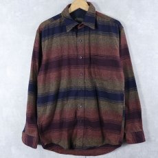 画像1: PENDLETON オンブレーボーダー柄 ウールシャツ M (1)