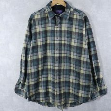 画像1: PENDLETON チェック柄 ウールシャツ L (1)