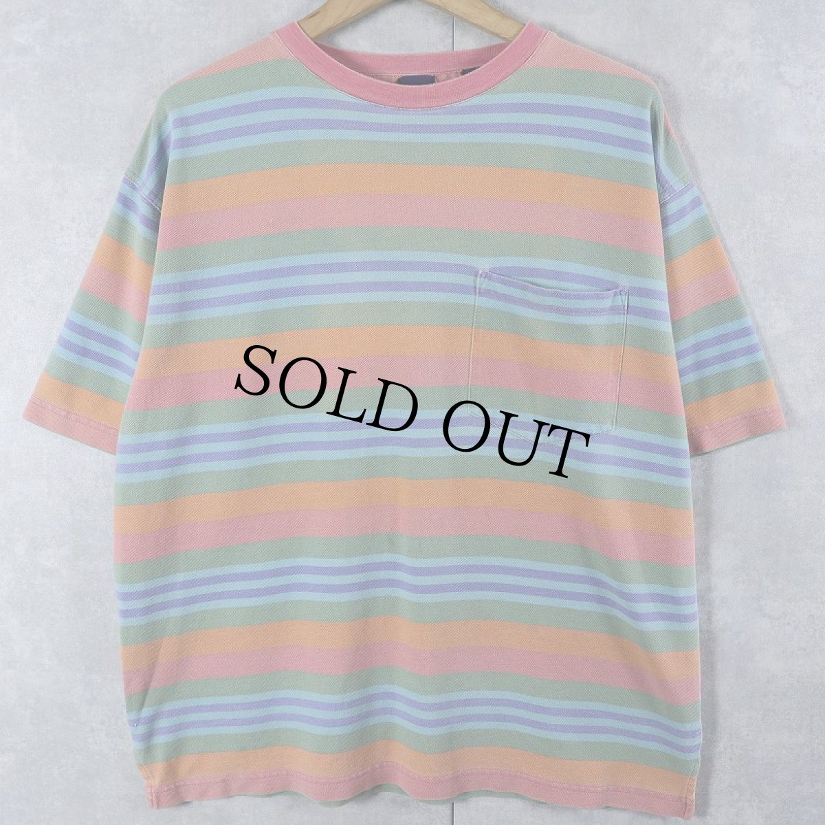 画像1: 90's GAP マルチボーダー柄 鹿の子Tシャツ M (1)