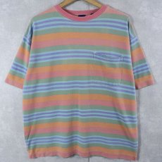 画像1: 90's GAP マルチボーダー柄 鹿の子Tシャツ M (1)