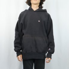 画像2: 90's Champion REVERSE WEAVE 目付き スウェットフーディー BLACK XL (2)