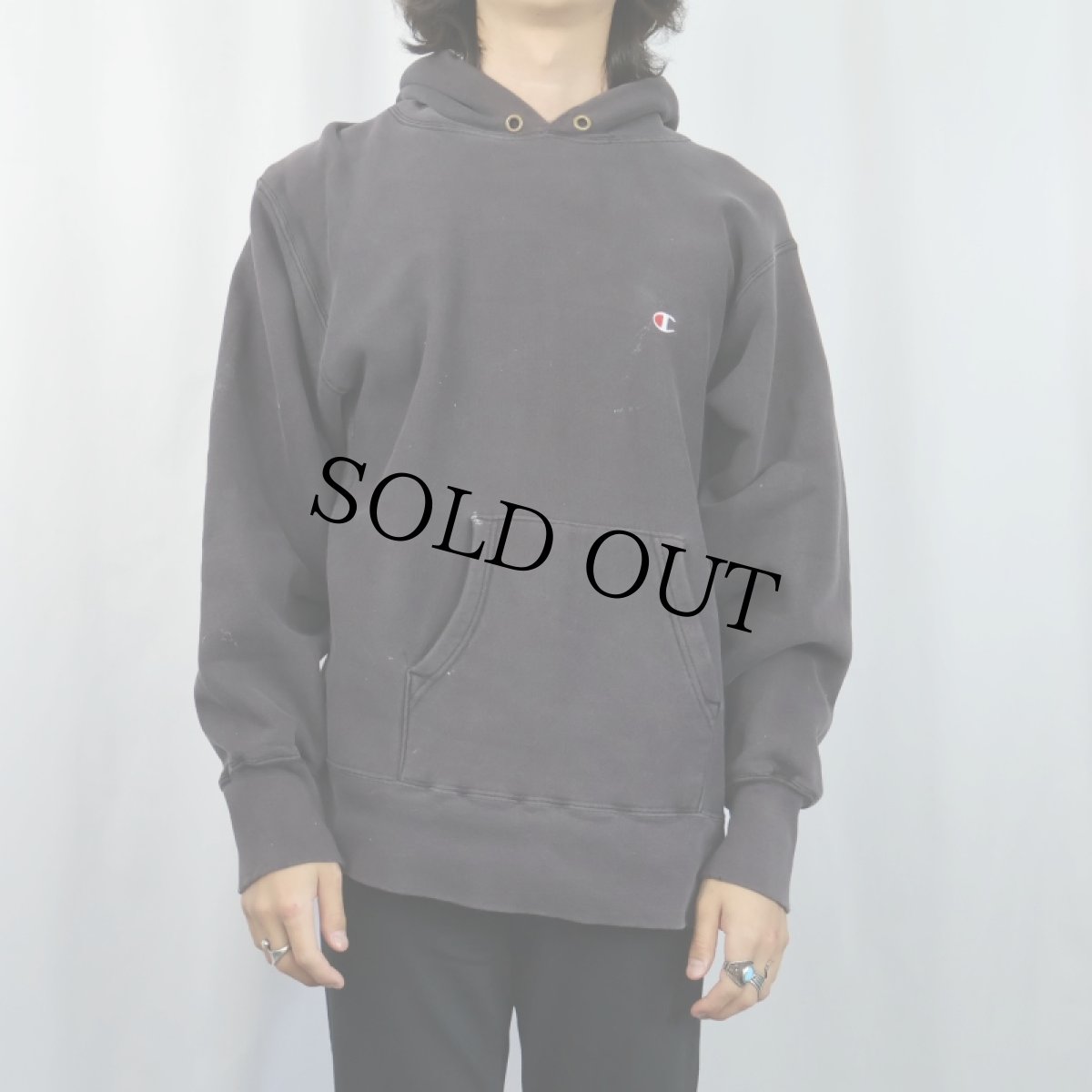 画像2: 80's Champion REVERSE WEAVE トリコタグ USA製 目付き スウェットフーディー BLACK L (2)