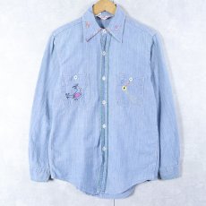 画像1: 60's King Kole ハンド刺繍 シャンブレーシャツ S (1)