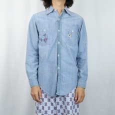 画像3: 60's King Kole ハンド刺繍 シャンブレーシャツ S (3)