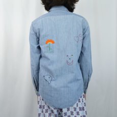 画像4: 60's King Kole ハンド刺繍 シャンブレーシャツ S (4)