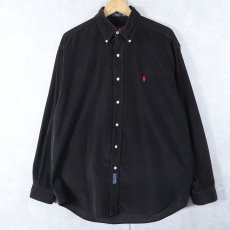 画像1: POLO Ralph Lauren ロゴ刺繍 コーデュロイボタンダウンシャツ BLACK M (1)