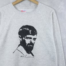画像1: 90's D.H. Lawrence USA製 小説家プリントラグランスウェット XL (1)