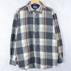 画像1: PENDLETON USA製 チェック柄 エルボーパッチ付き ウールシャツ L (1)
