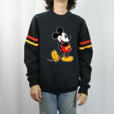 画像2: 80〜90's Disney MICKEY MOUSE USA製 フロッキー キャラクタープリントラグランスウェット BLACK XL (2)