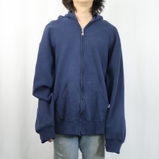 画像2: 90's RUSSELL ATHLETIC 無地 スウェットジップパーカー NAVY L (2)