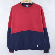 画像1: 90's RUSSELL ATHLETIC USA製 前V 2トーンスウェット NAVY L (1)