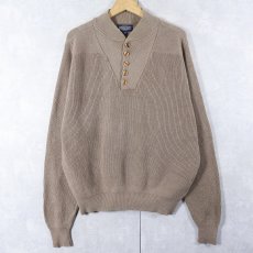 画像1: 90's LANDS' END USA製 ヘンリーネック コットンニットセーター L  (1)