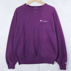 画像1: 90's Champion 青刺繍タグ 後期 USA製 ロゴ刺繍 前Vスウェット L (1)