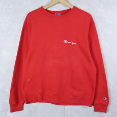 画像1: 90's Champion 青刺繍タグ 中期 USA製 ロゴ刺繍 前Vスウェット L (1)