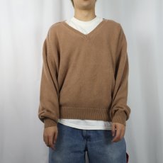 画像2: 90's LANDS' END USA製 Vネック コットンニットセーター L (2)