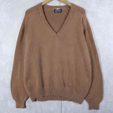 画像1: 90's LANDS' END USA製 Vネック コットンニットセーター L (1)