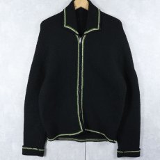 画像1: VINTAGE ウールニット ジップジャケット BLACK (1)