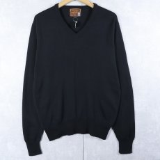 画像1: 70〜80's Yves Saint-Laurent Vネック ウールニットセーター BLACK M (1)