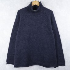 画像1: 90's J.CREW ロールネック ウールニットセーター NAVY XL (1)