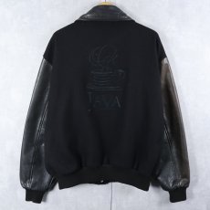 画像1: 90's〜 Sun microsystems "JAVA" ロゴ刺繍 レザー×メルトンウールスタジャン BLACK L (1)