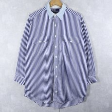 画像1: POLO Ralph Lauren ストライプ柄 猫目ボタン コットンシャツ L (1)