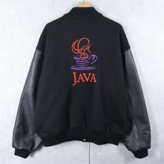 画像1: 90's Sun microsystems USA製 "JAVA" ロゴ刺繍 レザー×メルトンウールスタジャン BLACK XL (1)