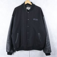 画像2: 90's Sun microsystems USA製 "JAVA" ロゴ刺繍 レザー×メルトンウールスタジャン BLACK XL (2)