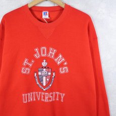 画像1: 80's RUSSELL ATHLETIC USA製 "ST.JOHN'S UNIVERSITY" 前V フロッキープリントスウェット XL (1)