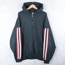 画像1: 90's RUSSELL ATHLETIC USA製 サイドライン ハーフジップスウェットフーディー BLACK XXL (1)