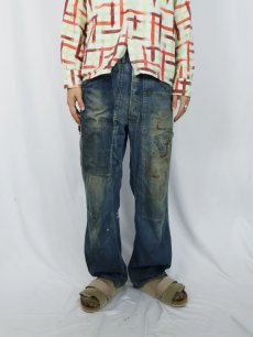 画像3: 40's BILTWELL 針刺しシンチバック ダブルニー デニムペインターパンツ W30 (3)