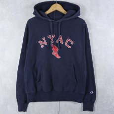 画像1: Champion REVERSE WEAVE "NYAC" ウイングフット プリントスウェットフーディー NAVY S (1)