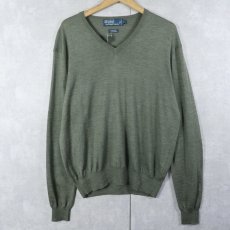 画像1: POLO Ralph Lauren ポニー無し Vネック メリノウール×シルクニットセーター L (1)
