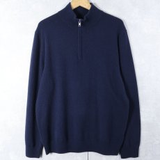 画像1: モックネック カシミアニットセーター NAVY L (1)